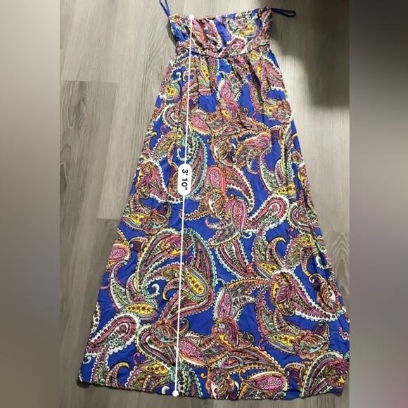 Banana Republic Factory Blue & Pink Multi Paisley Print Strapless Maxi Dress 4 - Picture 9 of 9